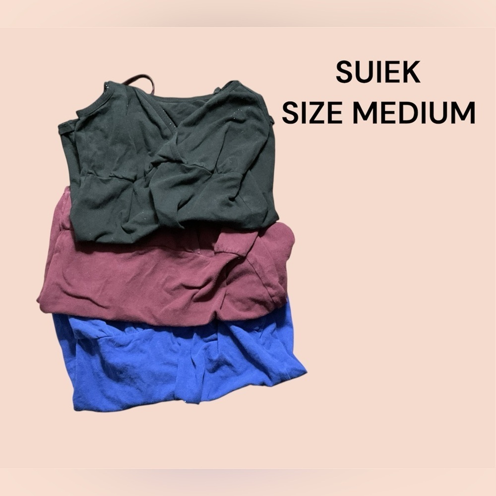 3 PACK ADJUSTABLE STRAPS CAMISOLES BY SUIEK SIZE MEDIUM GENTLY WORN